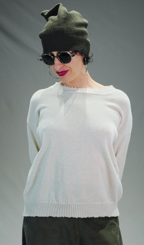 SN° – Maglia girocollo in 100% merinos colore panna